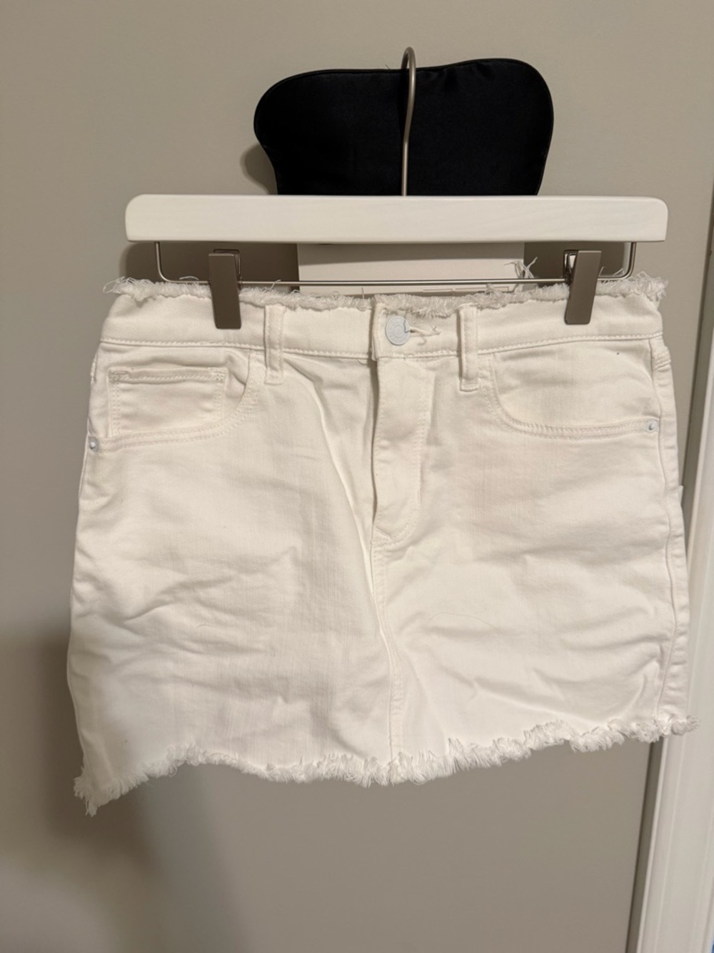 Express White Frayed Hem Denim Mini Skirt